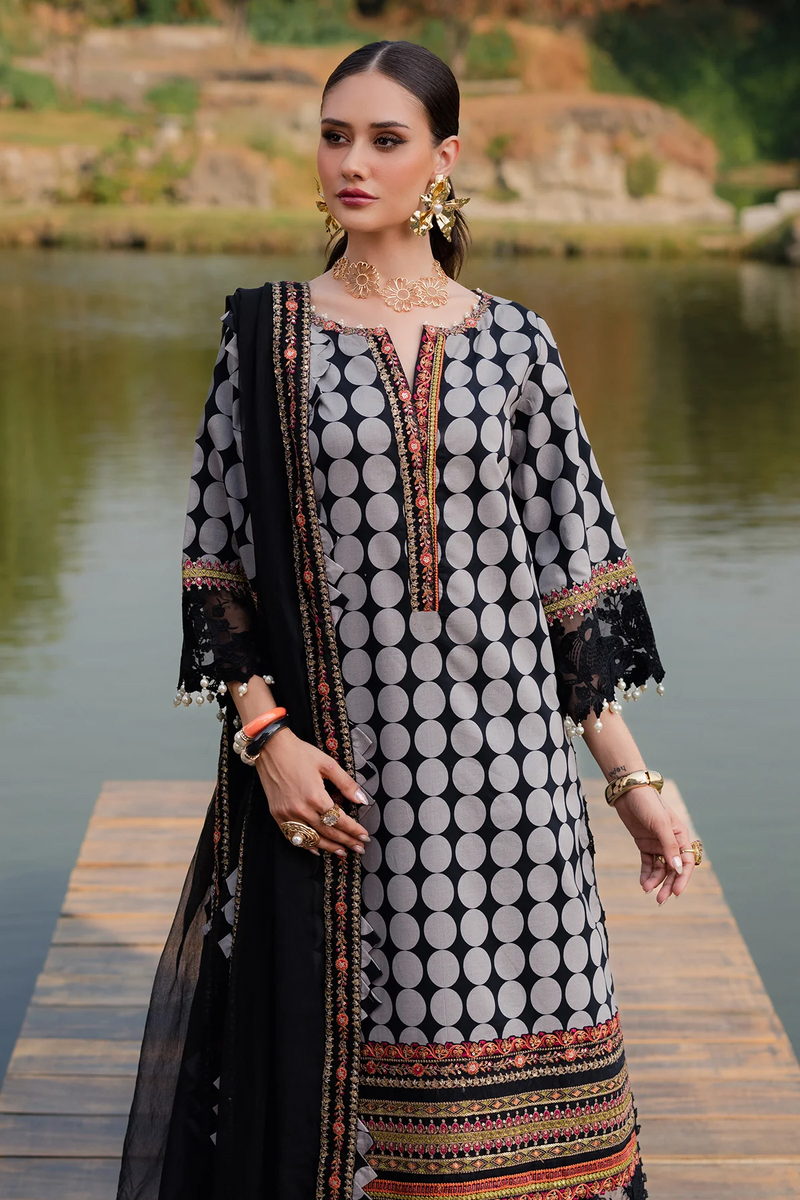 Crizma - Printed Patch Emb Lawn 3 Piece Unstitched Suit MI 126A Summer Collection
