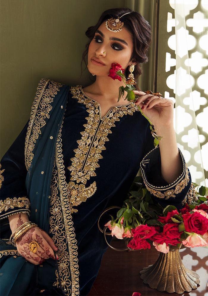baroque - Luxury Velvet Heavy Embroidered 3 Piece Unstitched Suit - BR 08