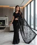 Unstitched Net Indian Saree Party wear - Black