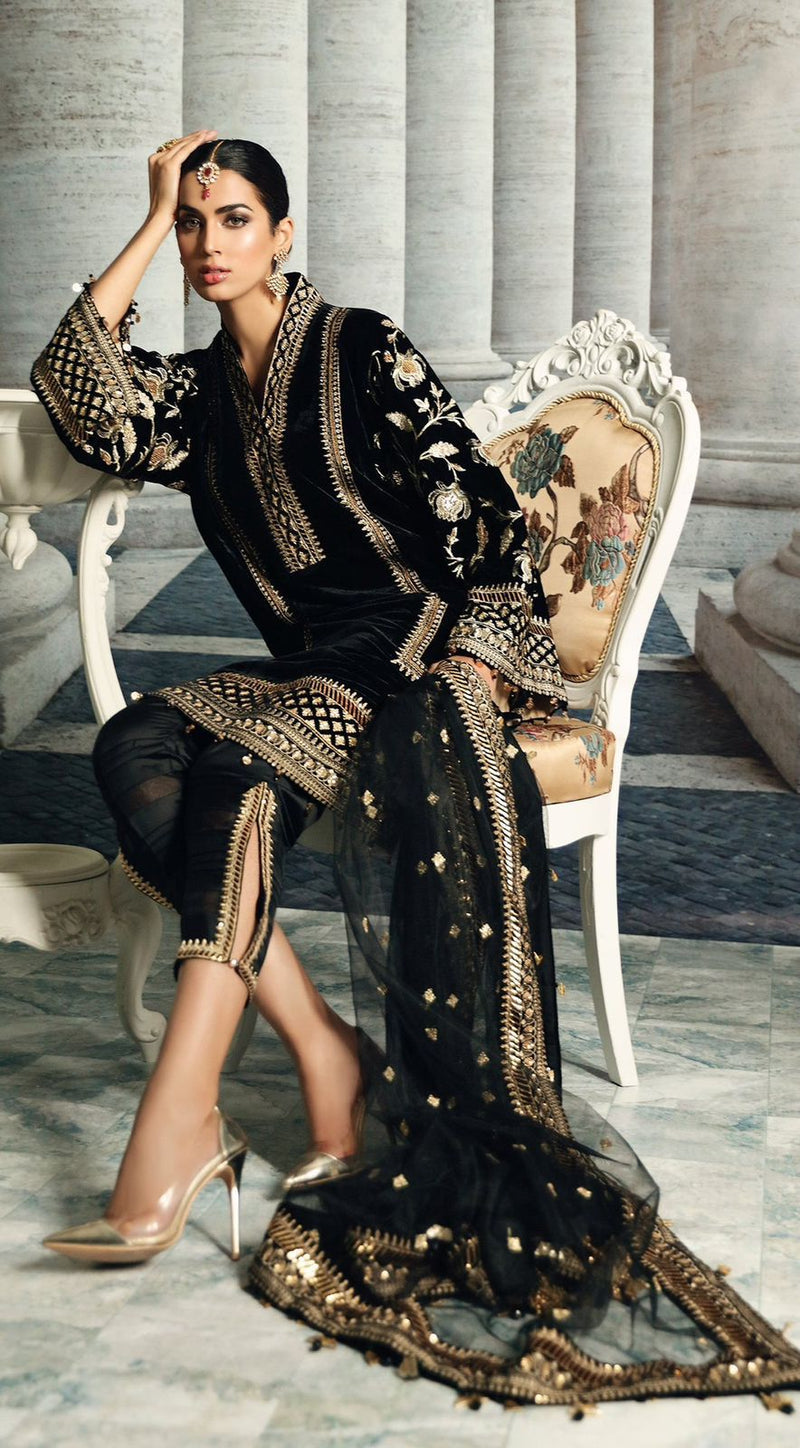 Anaya- Luxury Velvet Heavy Embroidered 3 Piece Unstitched Suit - AY 011
