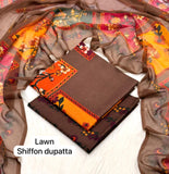 Printed Lawn With Shifoon Dupatta 3 Piece Unstitched Suit - Summer Collection - A 035