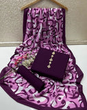 Katan Silk With Shawl Unstitched 3 Piece Suit for Women - Dark Purple