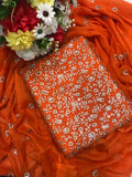 Shifoon Embroidery 3-Piece Suit  - orange