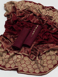 Dhanak 3pc with brosha jaquard velvet border shawl - mehroon