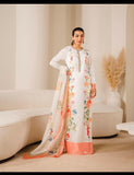 DIGITAL PRINT 3PC SILK UNSTITCHED SUIT - White