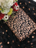 Shifoon Embroidery 3-Piece Suit  - black