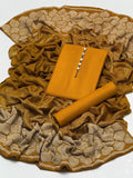 Dhanak 3pc with brosha jaquard velvet border shawl - mustard