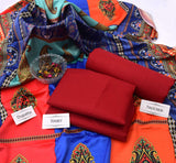 Katan Silk With Shawl Unstitched 3 Piece Suit for Women - maroon