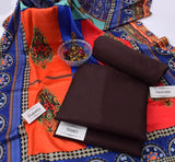 Katan Silk With Shawl Unstitched 3 Piece Suit for Women - chocolate