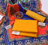 Katan Silk With Shawl Unstitched 3 Piece Suit for Women - yellow