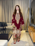 PREMIUM UNSTITCHED 2-PIECE SILK COLLECTION - AS04-Mehroon