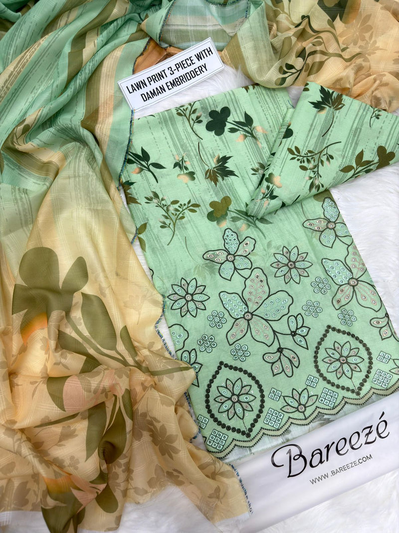 Digital Printed Lawn With Daman Embroidery 3 Piece Unstitched Suit BS - 20012 Summer Collection