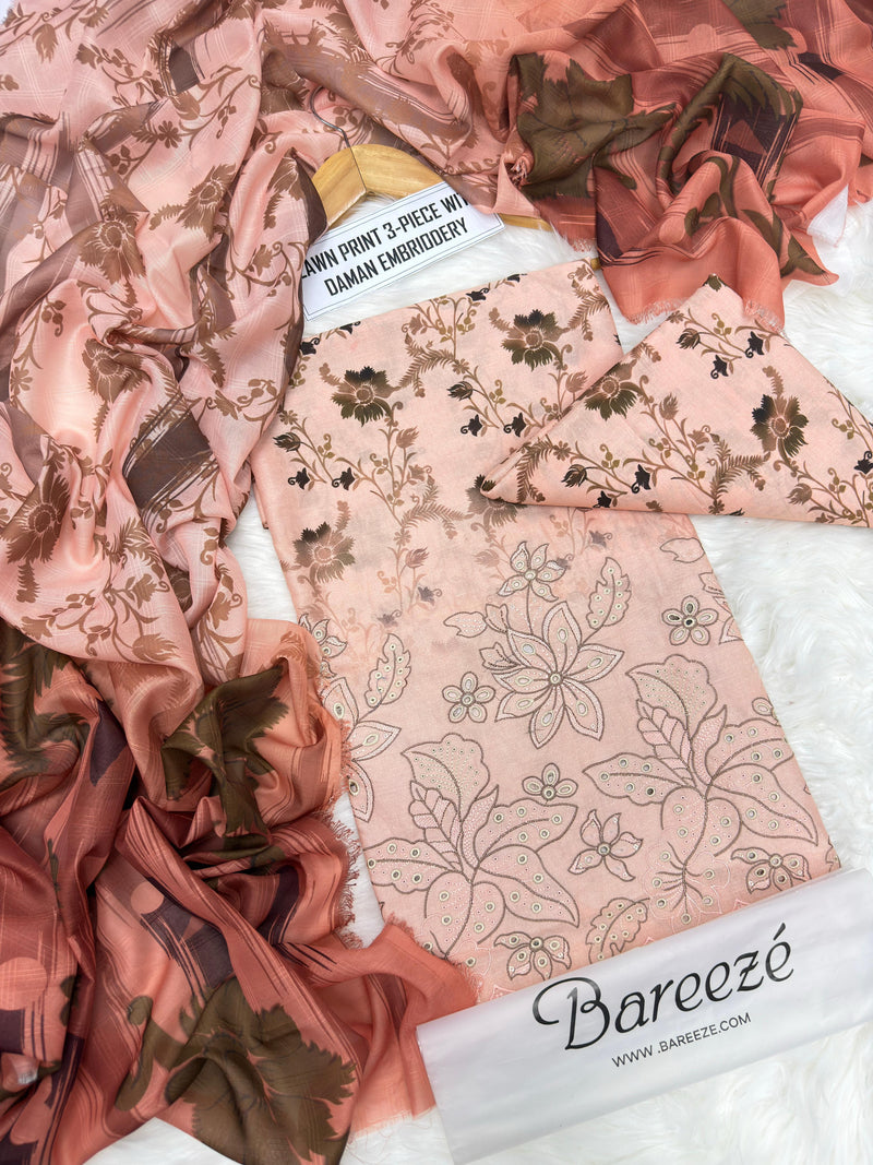 Digital Printed Lawn With Daman Embroidery 3 Piece Unstitched Suit BS - 20018 Summer Collection