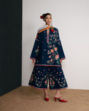 JUGNU - 3PC Unstitched Dhanak Embroidered Shirt with Printed Wool Shawl - D09