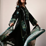 ZAIB - 3PC Unstitched Dhanak Embroidered Shirt with Printed Wool Shawl - D04
